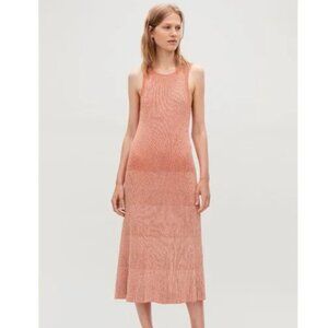 COS Burnt Orange Ribbed Dress Minimalist Bodycon Midi Size M